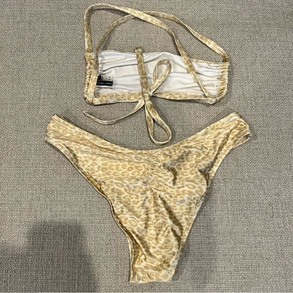 Kendall & Kylie Women’s Gold Rouched Bandeau Bikini Top/ Bottom Size L NWT - Picture 11 of 16